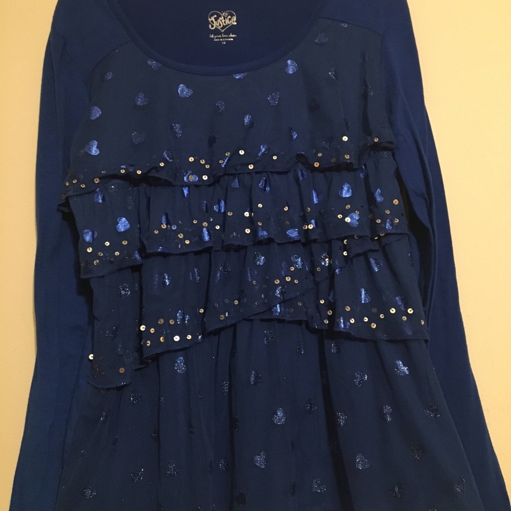 Girls 18 Justice Long Sleeve Blue Shirt w/Sequins